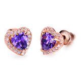 2ct Heart Cut Purple Amethyst Halo Heart Shape Stud Earrings 14k RoseGold Finish