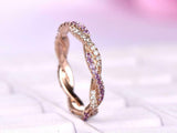 1ct Round Cut Purple Amethyst Wedding Band Ring Twisted Swirl 14k Rose Gold Over