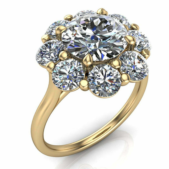 4.5ct Round Cut VVS1D Diamond Engagement Ring Floral Halo 14k Yellow Gold Finish