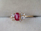 1.8ct Engagement Ring Oval Cut Pink Ruby Cluster Design 14k Yellow Gold Finish