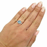 2Ct Round Cut Blue Aquamarine Diamond Accents Solitaire Ring 14K White Gold Over