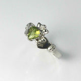 1ct Heart Cut Green Peridot Engagement Ring Claddagh Design 14k WhiteGold Finish