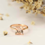 1.2ct Princess Cut Peach Morganite Minimalist Solitaire Ring 14k RoseGold Finish