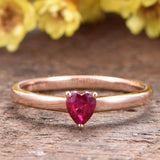 0.5ct Heart Cut Simulated Ruby Solitaire Engagement Ring 14k Rose Gold Plated