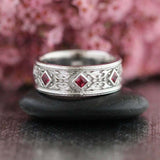 2ct Princess Cut Pink Ruby Wedding Band Vintage Filigree 14k White Gold Finish