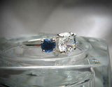 2ct Round Cut Diamond Trilogy Ring 14k White Gold Finish Blue Sapphire Accents