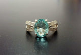 1.67ct Engagement Ring Oval Cut Blue Aquamarine Split Shank 14k WhiteGold Finish