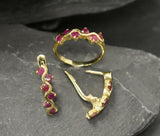 0.6ct Wedding Ring Band Round Cut Pink Ruby Stackable Wave 14k YellowGold Finish