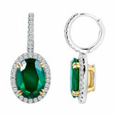 2.5ct Oval Green Emerald Diamond Halo Drop Dangle Earrings 14k White Gold Finish