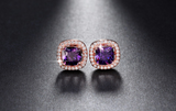 2ct Cushion Cut Purple Amethyst Halo Solitaire Stud Earrings 18k Rose Gold Over