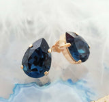 1.5ct Pear Cut Blue Sapphire Classy Solitaire Stud Earrings 14k Rose Gold Finish