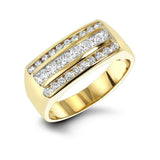 2Ct Princess Round Cut Diamond 3 Row Men Engagement Ring 14K Yellow Gold Finish