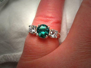 2ct Round Cut Green Emerald Diamond Trilogy Engagement Ring 14k WhiteGold Finish