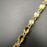 15ct Oval Cut Yellow Citrine Diamond Linked Tennis Bracelet 14k WhiteGold Finish