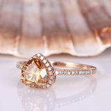 1ct Heart Cut Yellow Citrine Halo Solitaire Engagement Ring 14k Rose Gold Finish