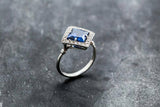 2ct Engagement Ring Princess Cut Blue Sapphire Diamond Halo 14k White Gold Over