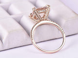 2.3ct Princess Cut Peach Morganite Hidden Halo Engagement Ring 14k RoseGold Over