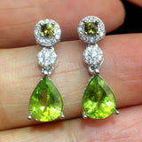 2.5ct Pear Cut Green Peridot Halo Tear Drop Earrings Women 14k White Gold Finish