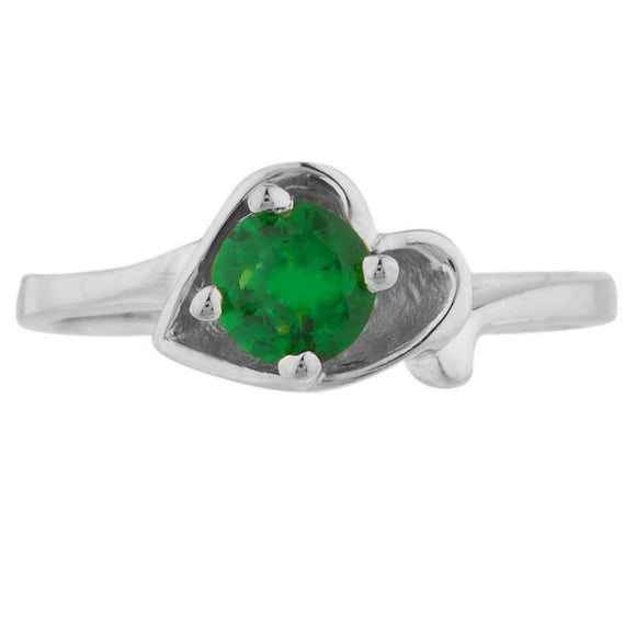 0.9ct Engagement Ring Round Cut Green Emerald Bypass Heart 14k White Gold Finish