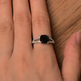 Split Shank Engagement Ring 1.3ct Cushion Cut Black Diamond 14k WhiteGold Finish