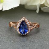 1.9ct Pear Cut Blue Tanzanite Halo Infinity Engagement Ring 14k Rose Gold Finish