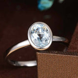 1ct Oval Blue Aquamarine Engagement Ring Bezel Set Solitaire 14k White Gold Over