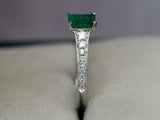 1.6ct Engagement Ring Green Emerald Cut Solitaire with Accent 14k WhiteGold Over