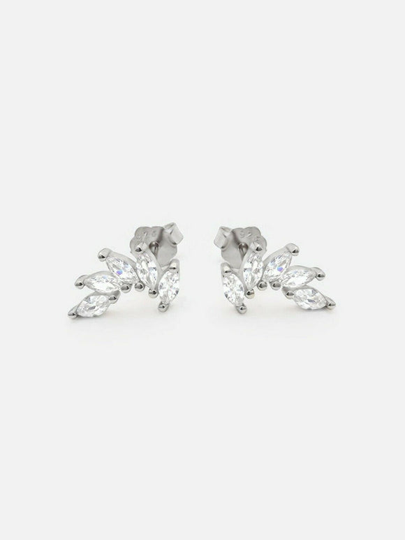 1ct Stud Earrings Marquise Cut Diamond Floral Design 14k White Gold Finish