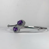 2ct Oval Round Purple Amethyst Halo Open Cuff Women Bracelet 14k White Gold Over