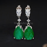 2ct Pear Cut Simulated Green Emerald Partwear Drop Earrings 14k WhiteGold Plated