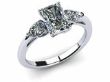 1.6ct Radiant Cut Diamond Three Stone Engagement Ring 14k White Gold Finish