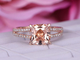 2.2ct Cushion Cut Peach Morganite Engagement Ring Split Shank 14k Rose Gold Over