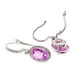 2ct Oval Cut Pink Sapphire Diamond Halo Drop Earrings 14k White Gold Finish