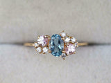 1.8ct Engagement Ring Oval Cut Blue Aquamarine Cluster 14k Yellow Gold Finish