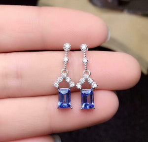 2.2ct Drop Earrings Emerald Cut Blue Tanzanite Partywear 14k White Gold Finish