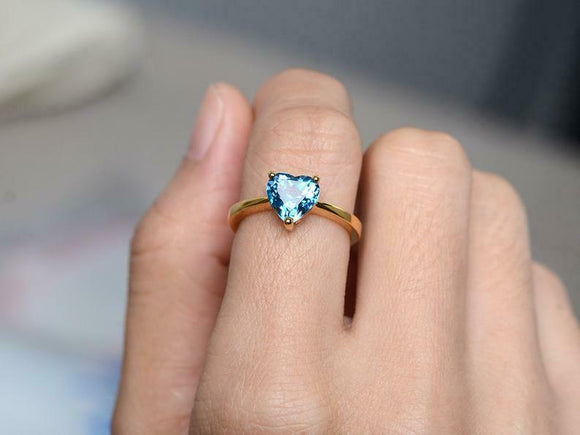 1ct Engagement Ring Heart Cut London Blue Topaz Solitaire 14k Yellow Gold Finish