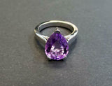 3ct Engagement Ring Pear Cut Purple Amethyst Solitaire 14k White Gold Finish