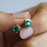 1.3ct Round Cut Green Emerald Diamond Cluster Stud Earrings 14k Rose Gold Finish