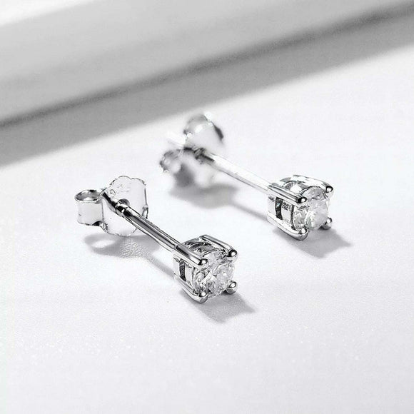 0.6ct Stud Earrings Round Cut Diamond Solitaire Design 14k White Gold Finish