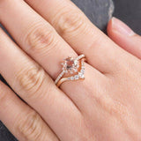 1.5ct Round Cut Peach Morganite Engagement Ring 14k Rose Gold Finish Bridal Set