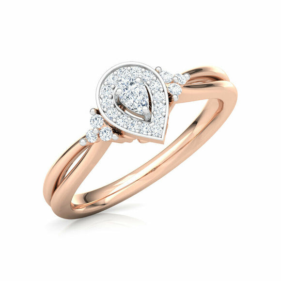 1ct Engagement Ring Pear Cut Diamond Halo Split Shank Design 14k RoseGold Finish