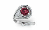 2.5ct Cushion Cut Red Garnet Open Cocktail Bypass Ring 14k White Gold Finish