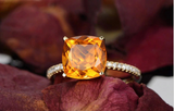 2ct Cushion Cut Yellow Citrine Diamond Accent Solitaire Ring 14k YellowGold Over