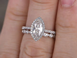 2ct Pear Cut Diamond Vintage Bridal Wedding Set Band Ring 14k White Gold Finish