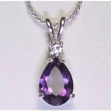 1ct Amethyst Pendant Pear Cut Diamond Solitaire 14k White Gold Finish NO CHAIN