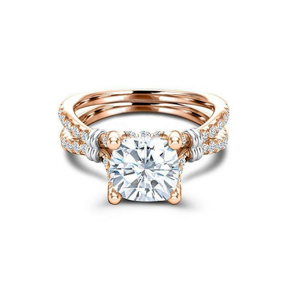 Dual Split Shank Solitaire Ring 1.75ct Cushion Cut Diamond 14k Rose Gold Finish