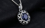 2ct Blue Sapphire Pendant Oval Cut Halo Cocktail 14k White Gold Finish NO CHAIN