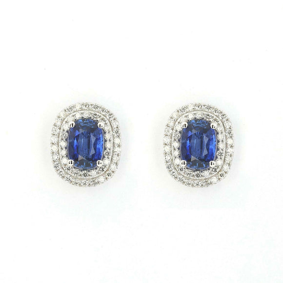 2ct Cushion Cut Blue Sapphire Diamond Dual Halo Stud Earrings 14k WhiteGold Over