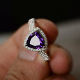 2ct Trillion Cut Purple Amethyst Halo Engagement Ring 14k White Gold Finish