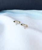 1ct Round Cut Moissanite Rock Cross Hoop Huggies Earrings 14k Yellow Gold Plated